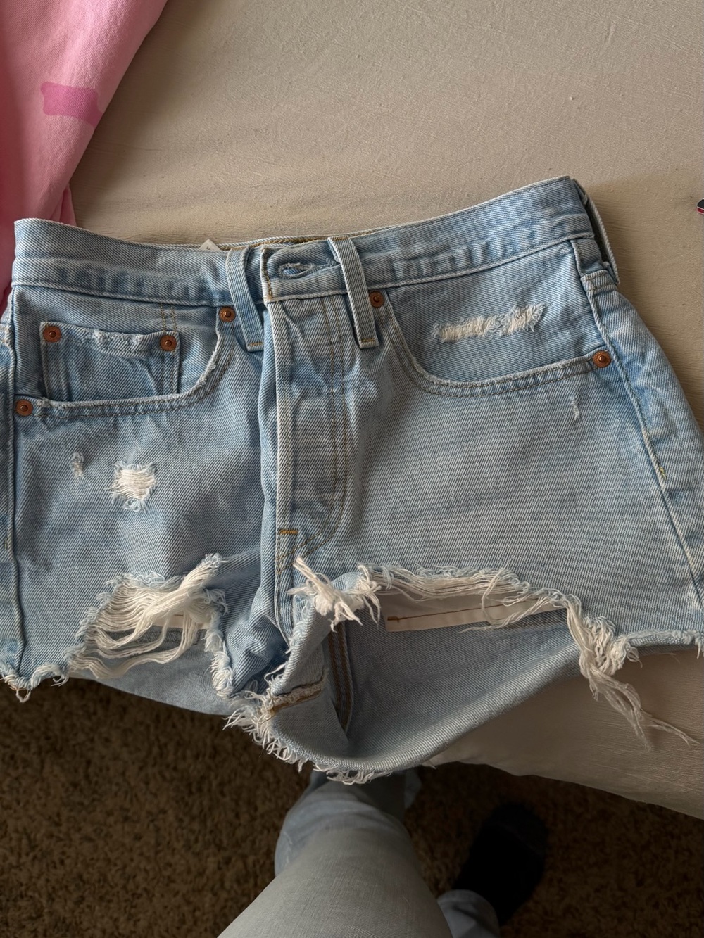 Levi's Light Blue Distressed Denim Cutoff Shorts